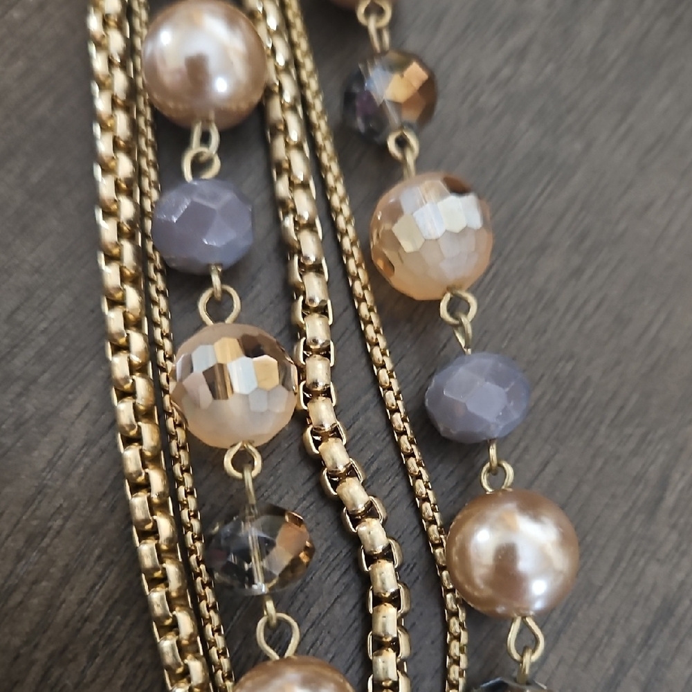 Vera Wang Gold-tine Multi-Strand Necklace with Lavender and Champagne GlassBeads - Picture 6 of 11